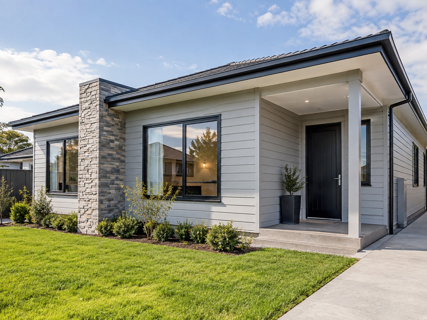 Casa revestida en siding con muestras de colores